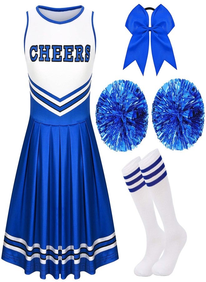 JcHrmers Cheerleader Costume Cheerleading Cosplay Outfit Cheer Dress Accessories for Party Uniform Dress Up with Accessories (Blue, 7-8 Years) - Image 1